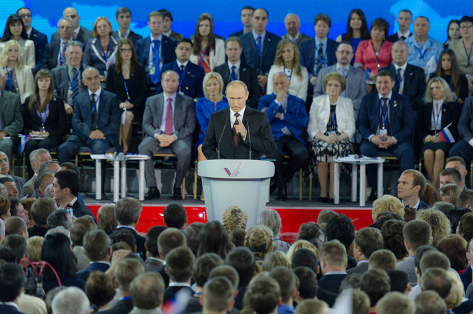 President Vladimir Putin speaks at the founding congress of the Russian Popular Front (RIA Novosti / Denis Grishkin)