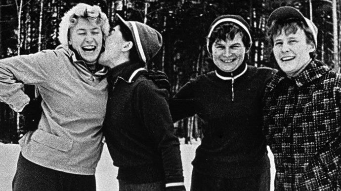 On a skating rink (left to right): Tatiana Pitskhelauri, Irina Solovyeva, Valentina Tereshkova and Valentina Ponomaryova.(RIA Novosti)