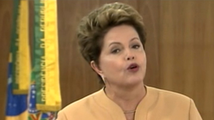 TV grab showing Brazilian President Dilma Roussef adressing the nation on June 21, 2013 in Brasilia one day after more than one million marched to demand better living conditions (AFP Photo)