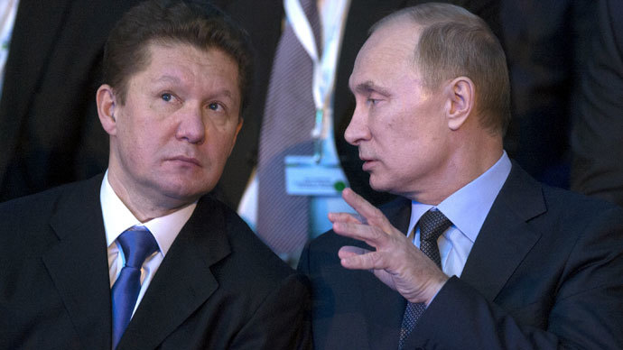 Russian President Vladimir Putin and Chairman of the Board of OAO Gazprom Alexey Miller.(RIA Novosti / Sergey Guneev)