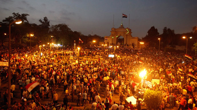 Protesters opposing Egyptian President Mohamed Mursi and the Muslim Brotherhood take part in a demonstration in front of the Presidential Palace "Qasr Al Quba" in Cairo July 2, 2013.(Reuters / Amr Abdallah Dalsh)