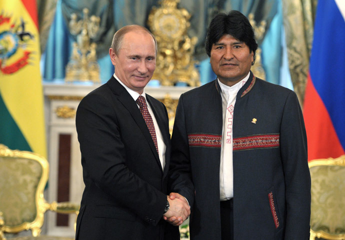 President Vladimir Putin (left) of Russia and his Bolivian counterpart Evo Morales Ayma seen meeting in the Kremlin, July 2, 2013. (RIA Novosti)