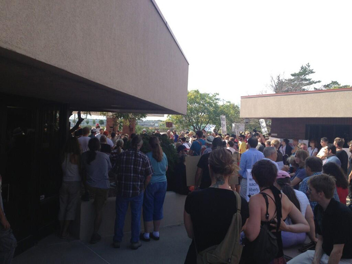 Demonstrators gather at the NSA's $1.5 billion Utah Data Center (image by @joshdustin)