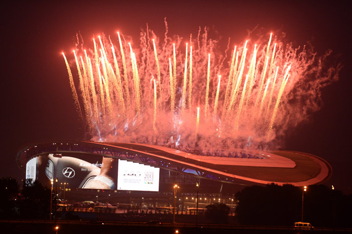 A fireworks display at the opening ceremony of the 27th World University Summer Games at the Kazan Arena stadium, Kazan. (RIA Novosti/Konstantin Chalabov)