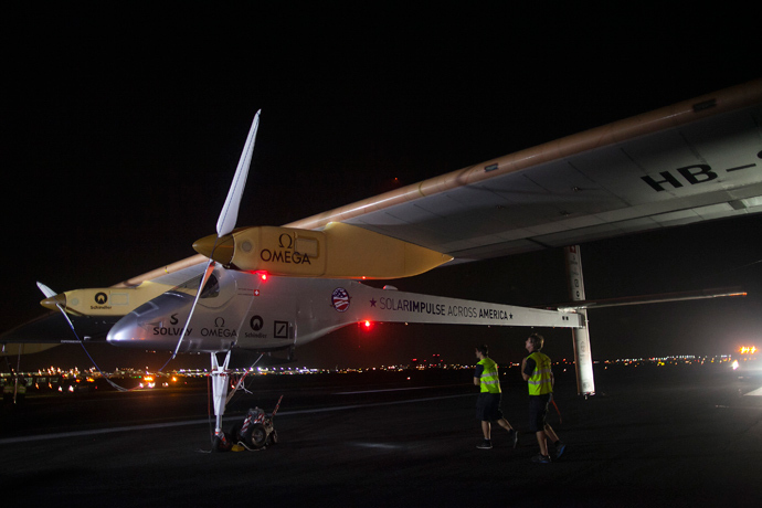 Solar Impulse is seen at JFK airport in New York July 6, 2013 (Reuters / Eric Thayer)