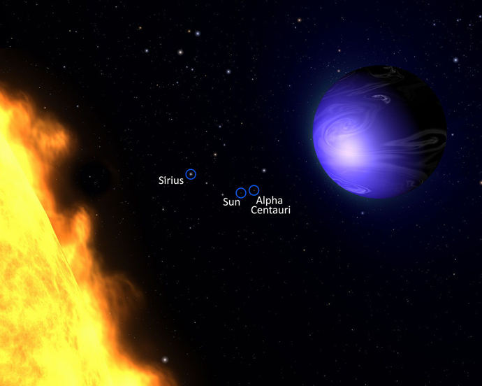 Exotic blue planet HD 189733b (labelled artistâs impression). Credit: NASA, ESA, and G. Bacon (AURA/STScI)