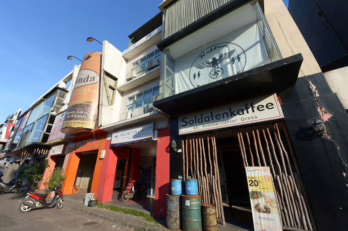 This picture shows the outside of the Soldatenkaffe "The Soldiers' Cafe" in Bandung. (AFP Photo / Adek Berry)