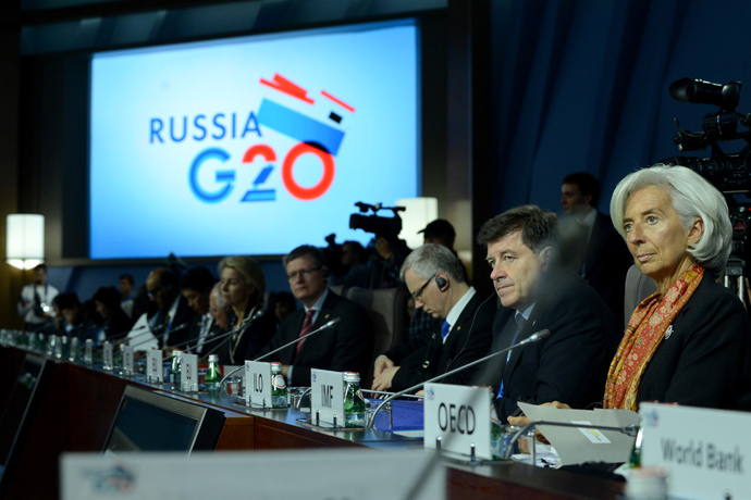 Christine Lagarde, the Managing Director of International Monetary Fund (IMF), attends the plenary session during the G20 Finance Ministers and Central Bank Governors' meeting in Moscow on July 19, 2013 (AFP Photo / Kirill Kudryavtsev) 