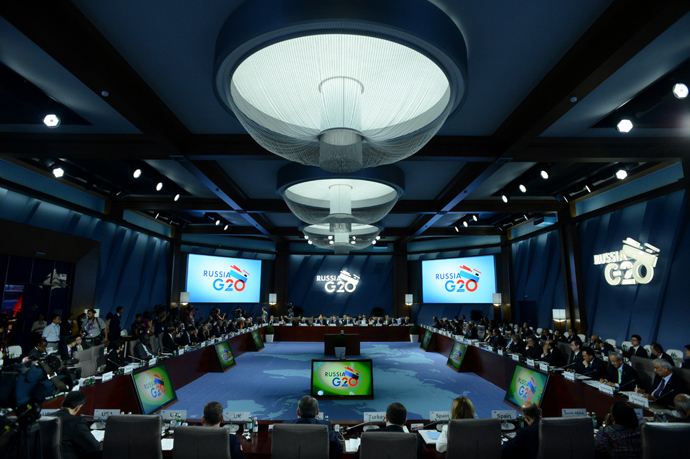 Participants of G20 Finance Ministers and Central Bank Governors' meeting attend the plenary session in Moscow on July 19, 2013 (AFP Photo / Kirill Kudryavtsev) 