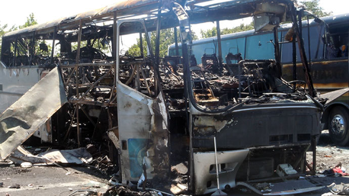 Bulgarian Interior Ministry shows the wreckage of a bus in Burgas after an explosion ripped through the bus on July 18, injuring more than 30 Israelis and killing six people, including the Bulgarian driver.(AFP Photo / Bulgarian Interior Ministry)
