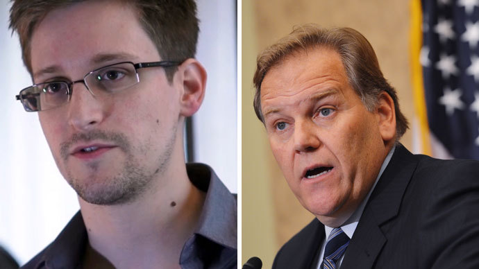 Edward Snowden and Mike Rogers.(AFP Photo / The Guardian / Mandel Ngan)