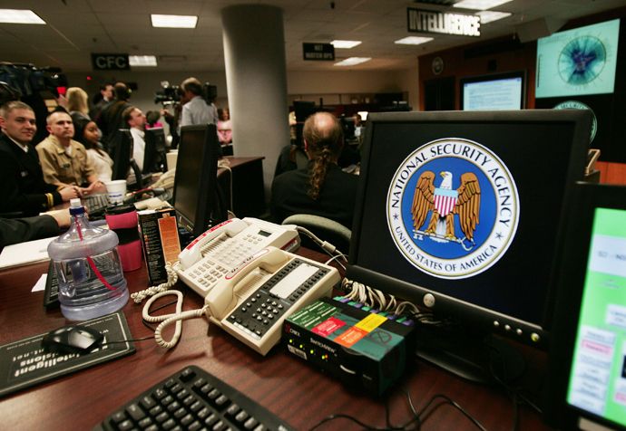 A computer workstation bears the National Security Agency (NSA) logo inside the Threat Operations Center inside the Washington suburb of Fort Meade, Maryland (AFP Photo)