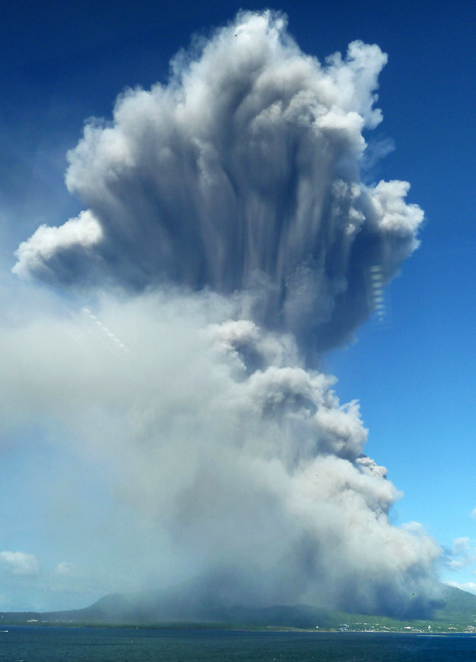 Smoke rises after an eruption of Mount Sakurajima in Kagoshima, southwestern Japan, in this photo taken through a window by Kyodo August 18, 2013. (Reuters/Kyodo)
