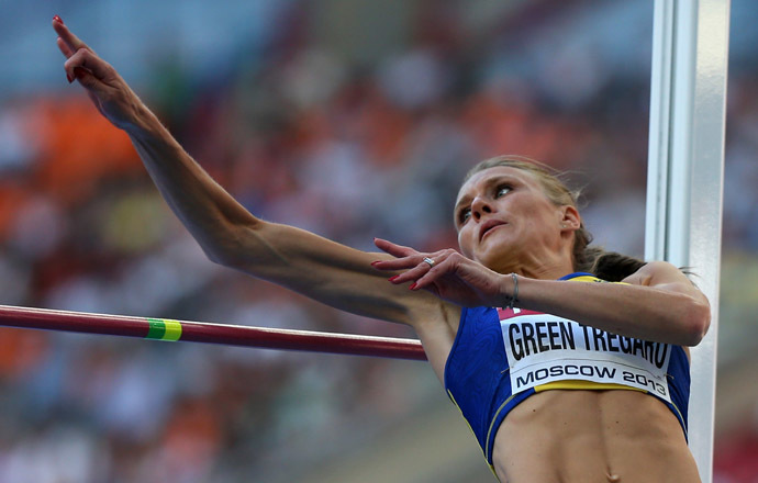 Sweden's Emma Green Tregaro competes during the women's high jump final at the 2013 IAAF World Championships at the Luzhniki stadium in Moscow on August 17, 2013. (AFP Photo/Adrian Dennis)