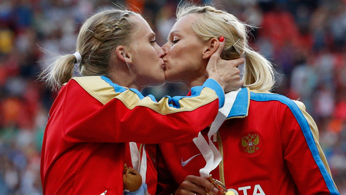 Russian medalists ‘insulted’ at ‘gay claims’ over podium kiss