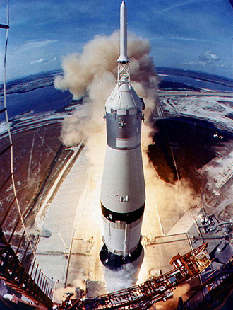 The Apollo 11 Saturn V space vehicle lifting off with Astronauts Neil A. Armstrong, Michael Collins and Edwin E. Aldrin Jr. 16 July, 1969, from Kennedy Space Center's Launch Complex 39A in Florida. (AFP Photo / NASA)