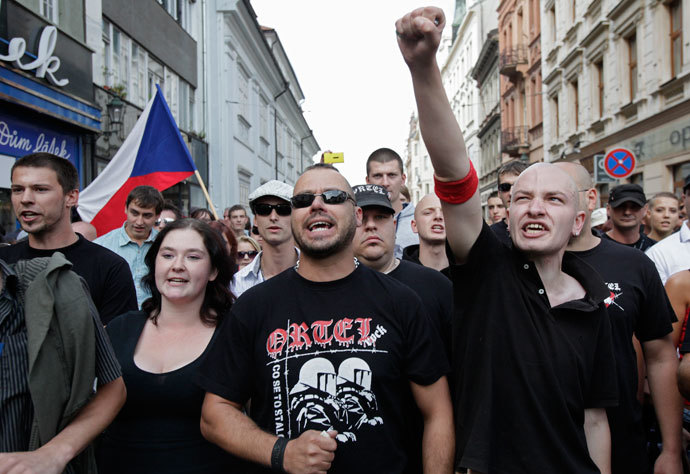 POL VIOFar-right Czech activists shout as they march in protest against the Roma minority in Plzen August 24, 2013.(Reuters / David W Cerny)