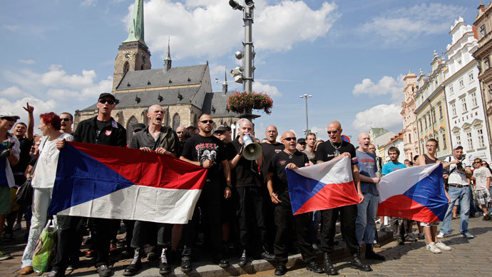 Far-right Czech activists shout as they march in protest against the Roma minority in Plzen August 24, 2013. (Reuters / David W Cerny)
