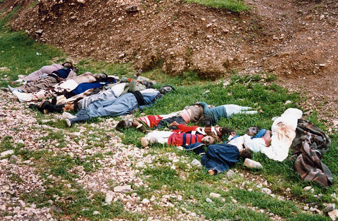 A handout file picture dated March 16, 1988 and released by the Iranian official news agency IRNA shows Kurdish adults and children lying dead following an Iraqi chemical attack on the Kurdish city of Halabja in northeastern Iraq. (AFP Photo)