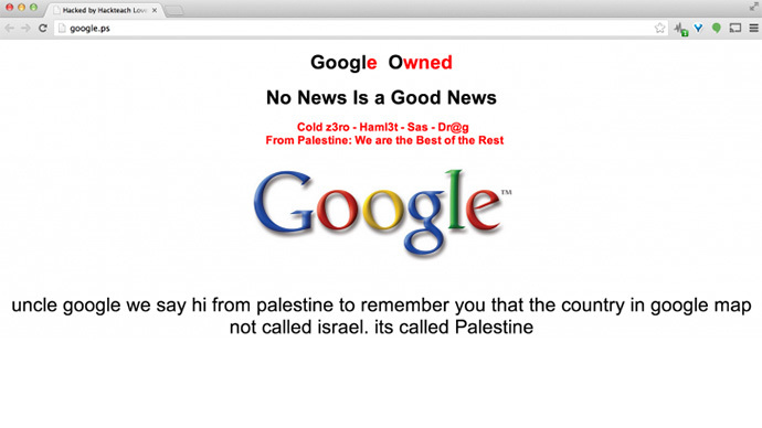 Hackers deface Google Palestine, demand Israel removed from maps