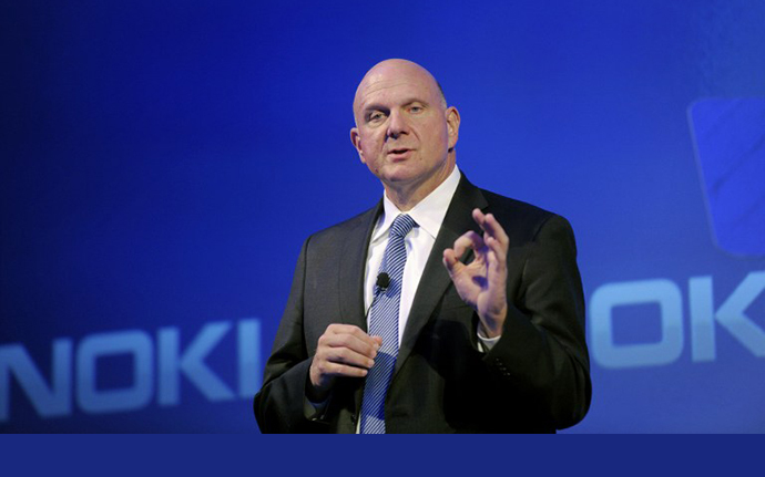 Microsoft CEO Steve Ballmer speaks during the press conference of the Finnish mobile manufacturer Nokia in Espoo on September 3, 2013. (AFP Photo / Markku Ulander)