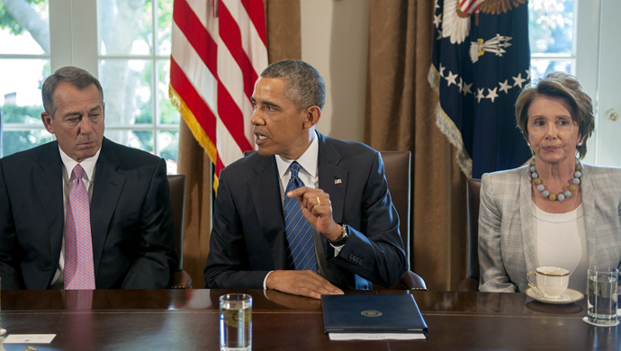 US President Barack Obama(Center-R) delivers a statement on Syria during a meeting with members of Congress at the White House in Washington, DC, September 3, 2013 (AFP Photo / Jim Watson) 