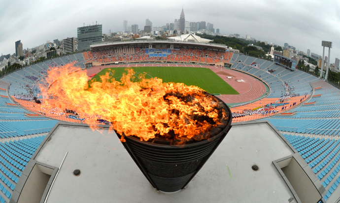 The National Stadium in Tokyo, which was used for the 1964 Tokyo Olympics. An event was held here in celebration after Tokyo was chosen to host the 2020 Olympic Games. Photo taken by Kyodo September 8, 2013 (Reuters / Kyodo)