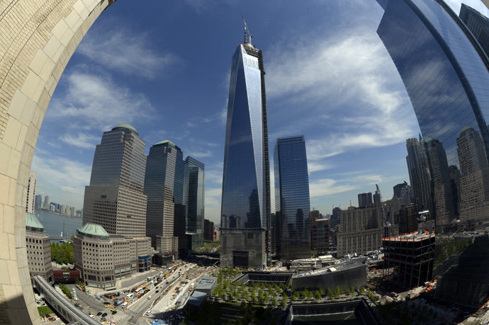The final section of the spire sits on top of One World Trade Center on May 10, 2013 in New York after it was fully installed on the building's roof (AFP Photo / Timothy A. Clary) 