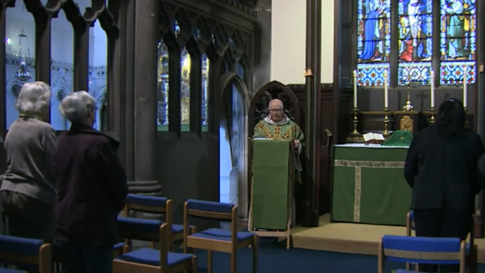 There are hardly a dozen participants at Sunday morning worship at this London church service