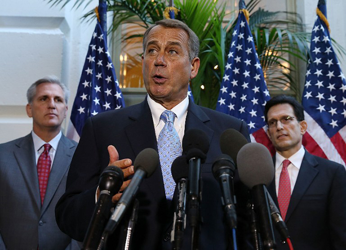 House Speaker John Boehner (R-OH) (C) speaks to the media