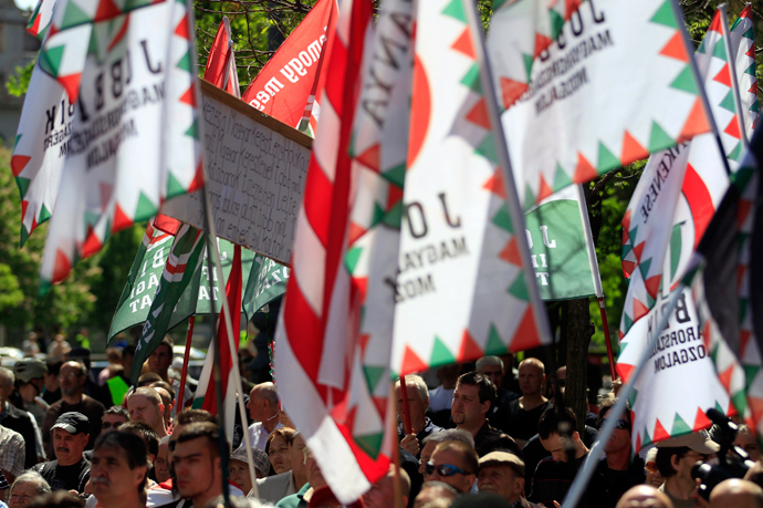 Hundreds of supporters of Hungary's far-right Jobbik party attend a rally against the World Jewish Congress Plenary Assembly in Budapest May 4, 2013 (Reuters / Laszlo Balogh)
