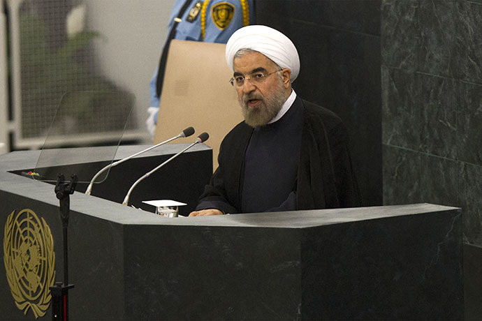 Hassan Rouhani, President of the Islamic Republic of Iran addresses the 68th United Nations General Assembly at UN headquarters in New York, September 24, 2013. (AFP Photo / Brendan McDermid)