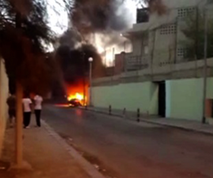 Video still from Ruptlyâs exclusive footage shows the Russian Embassy in Tripoli, Libya after an attack by unknown militants on October 2, 2013.