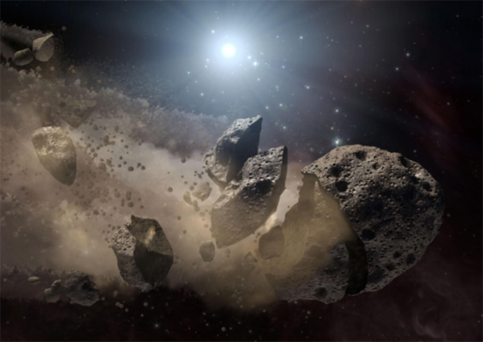 Shattered asteroid remains contain two essential keys to a habitable planet -- rock and water. (Credit: NASA/JPL-Caltech) 
