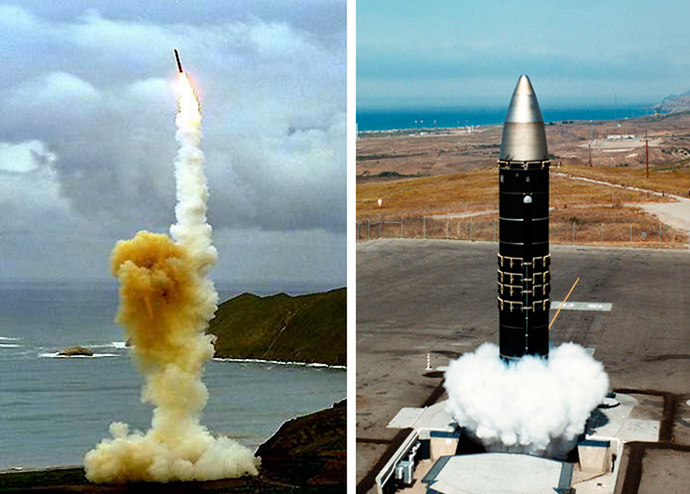 The LGM-30G Minuteman intercontinental ballistic missile (ICBM) (L) and the LG-118A Peacekeeper missile (AFP Photo / US DoD) 