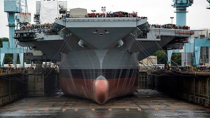 Costly ‘technological marvel’: US Navy christens new class $13bn aircraft carrier