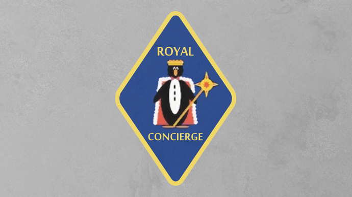 The âRoyal Conciergeâ secret program logo showing a penguin wearing a crown. The black and white penguin might be mocking luxury hotelsâ staff uniform.