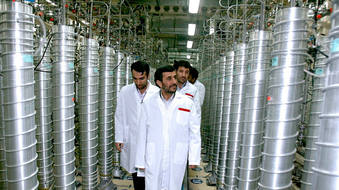 Iranian President Mahmoud Ahmadinejad visits the Natanz nuclear enrichment facility, 350 km (217 miles) south of Tehran, April 8, 2008. (Reuters / Presidential official website / Handout)