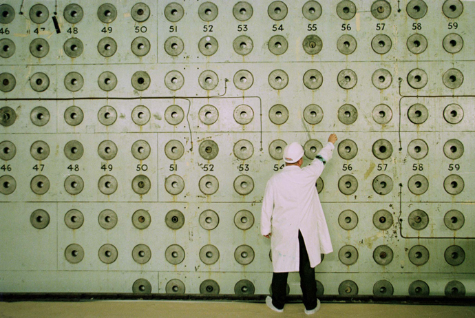 Nuclear worker stands at the Charge face of Windscale Pile One at Sellafield nuclear power plant, Cumbria (Reuters)