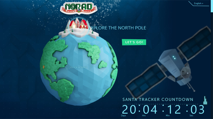 Screenshot from noradsanta.org