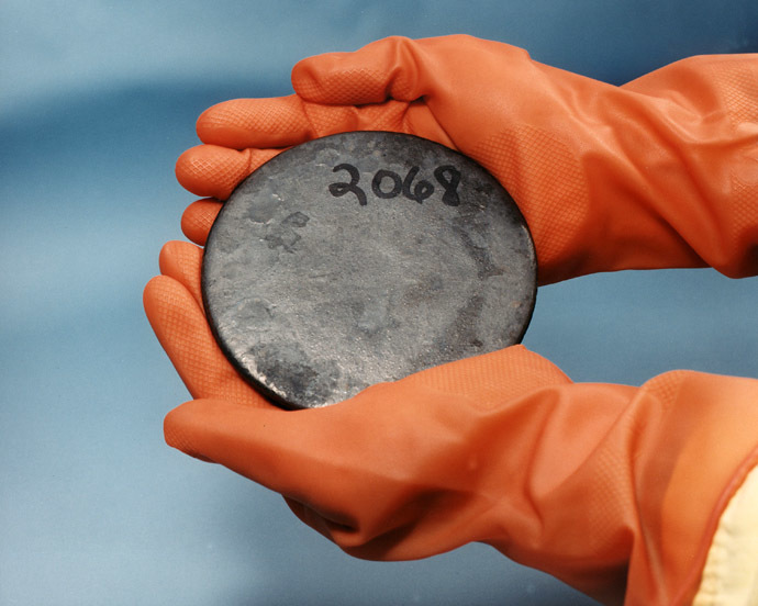 A billet of highly enriched uranium metal (Photo from Wikipedia.org)