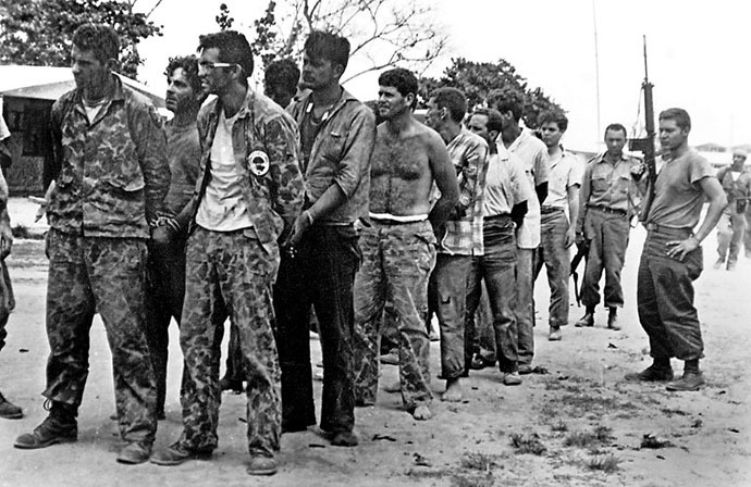 (FILES): This April 1961 file photo shows a group of Cuban counter-revolutionaries, members of Assault Brigade 2506, after their capture in the Bay of Pigs, Cuba. (AFP Photo / Miguel Vinas)