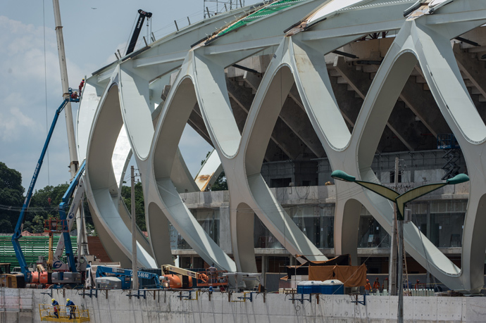 View of the Arena Amazonia stadium under construction in Manaus. (AFP Photo / Yasuyoshi Chiba)