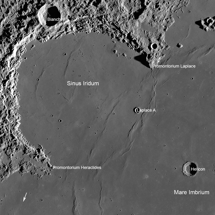 Sinus Iridum, also called 'Bay of Rainbows' area of the Moon (Image from wikipedia.org)