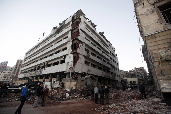The building of the Directorate of Security is pictured after an explosion in Egypt's Nile Delta town of Dakahlyia, about 120 km (75 miles) northeast of Cairo December 24, 2013. (Reuters/Mohamed Abd El Ghany)