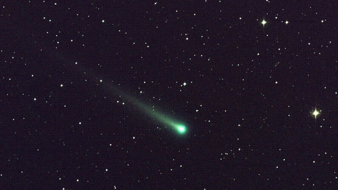 Comet ISON, in this five-minute exposure taken at NASA's Marshall Space Flight Center and captured using a color CCD camera attached to a 14" telescope located at Marshall on November 8, 2013 at 5:40 a.m.(AFP Photo / Aaron Kingery)