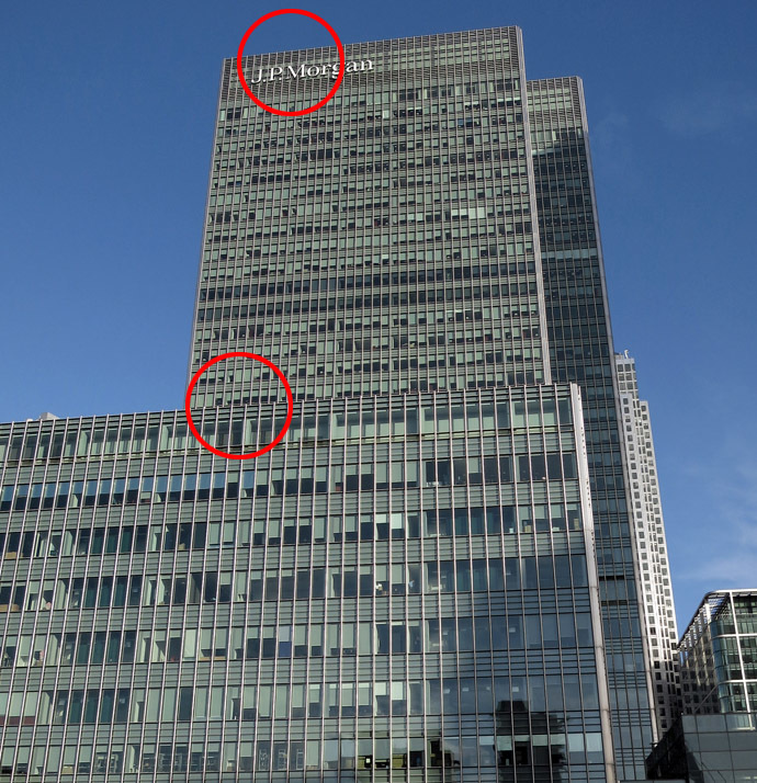 The offices of JP Morgan in the Canary Wharf district of London (Reuters/Simon Newman)