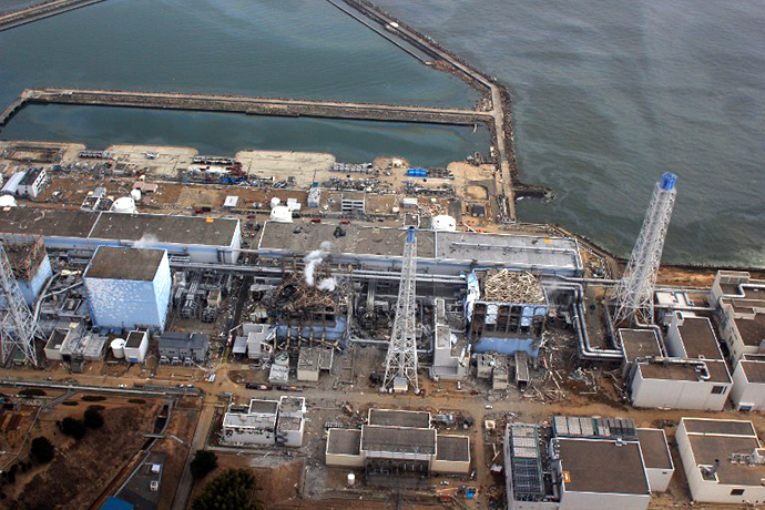 This aerial view, taken by an unmanned aerial vehicle (UAV) of the Air Photo Service on March 20, 2011 shows Tokyo Electric Power Co (TEPCO) Fukushima Daiichi nuclear power plant at Okuma town in Fukushima prefecture. (AFP Photo / Air Photo Service)
