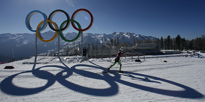 A skier takes part in a cross-country training session for the Sochi 2014 Winter Olympic Games at the "Laura" cross-country and biathlon centre in Rosa Khutor February 5, 2014. (Reuters / Stefan Wermuth)