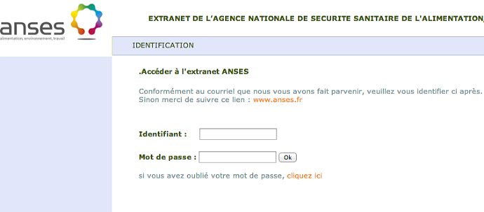 A screenshot from an archived version of anses.fr